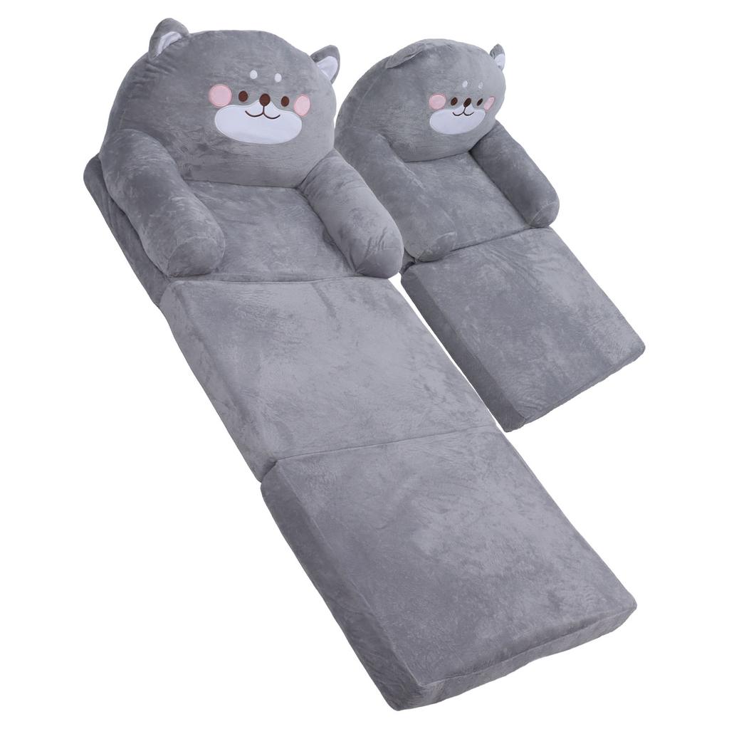 Kids Sofa Cartoon Gray Dog Foldable Wide Handle Soft Breathable Toddler Chair for Reading Rela