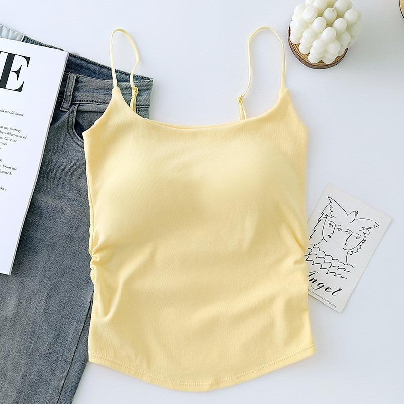 Pleated Slimming Tank Top with Chest Pad – Breathable Women's Casual Bandeau Top