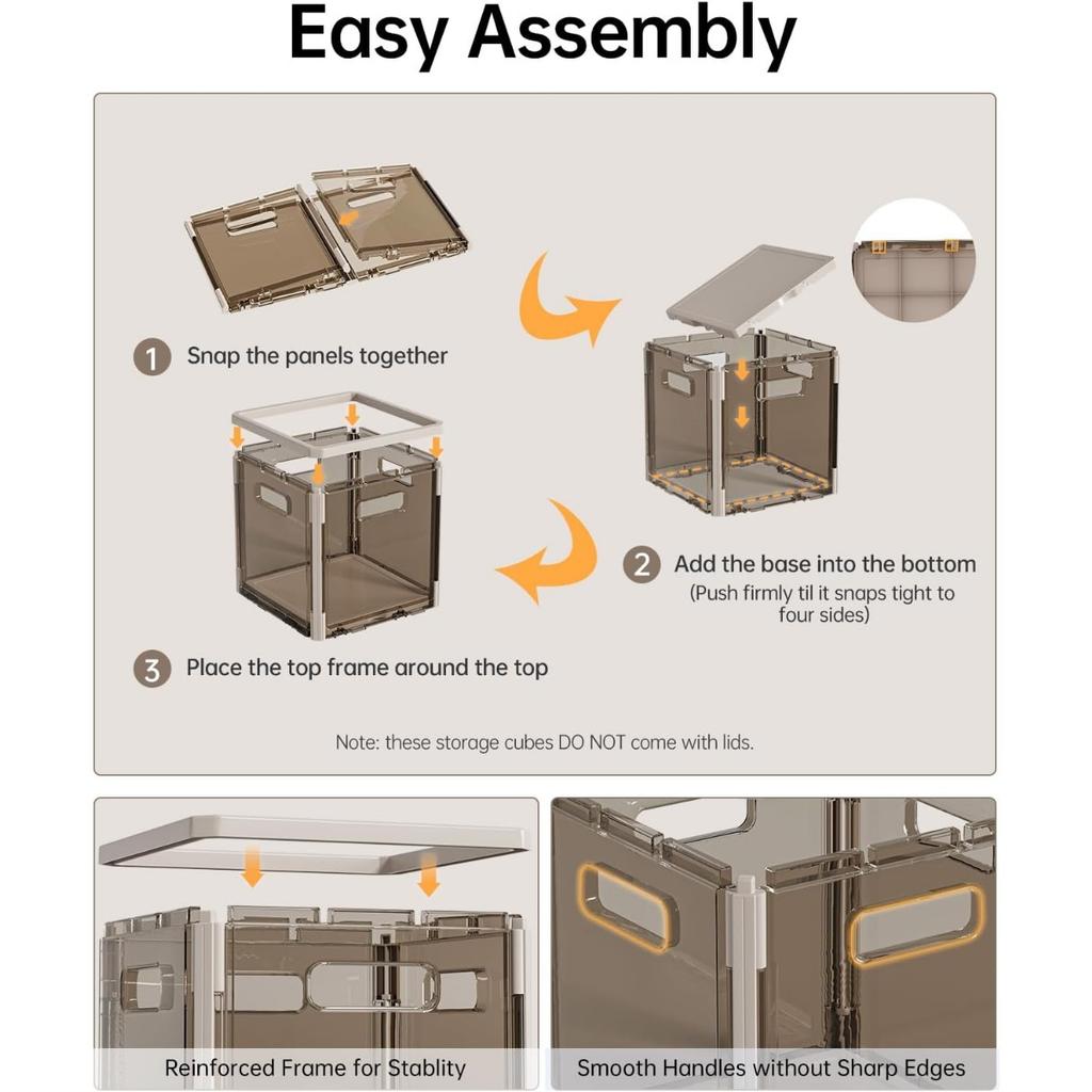 10.5'' PET Clear Storage Bins Foldable Closet Clothing Cubby Storage Organizer Home Storage Boxes Plastic Storage Containers