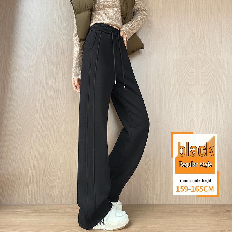 

Plus Velvet Women s Wide Leg Winter Trousers - Thickened Lambswool Straight Leg Banana Pants, Slimming Effect XL (118-130 lbs)