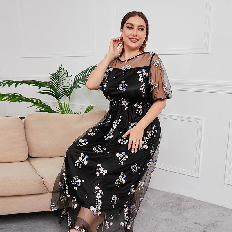 

Летние женские платья больших размеров, сетчатые длинные платья с вышивкой для банкетов и вечеринок 1XL