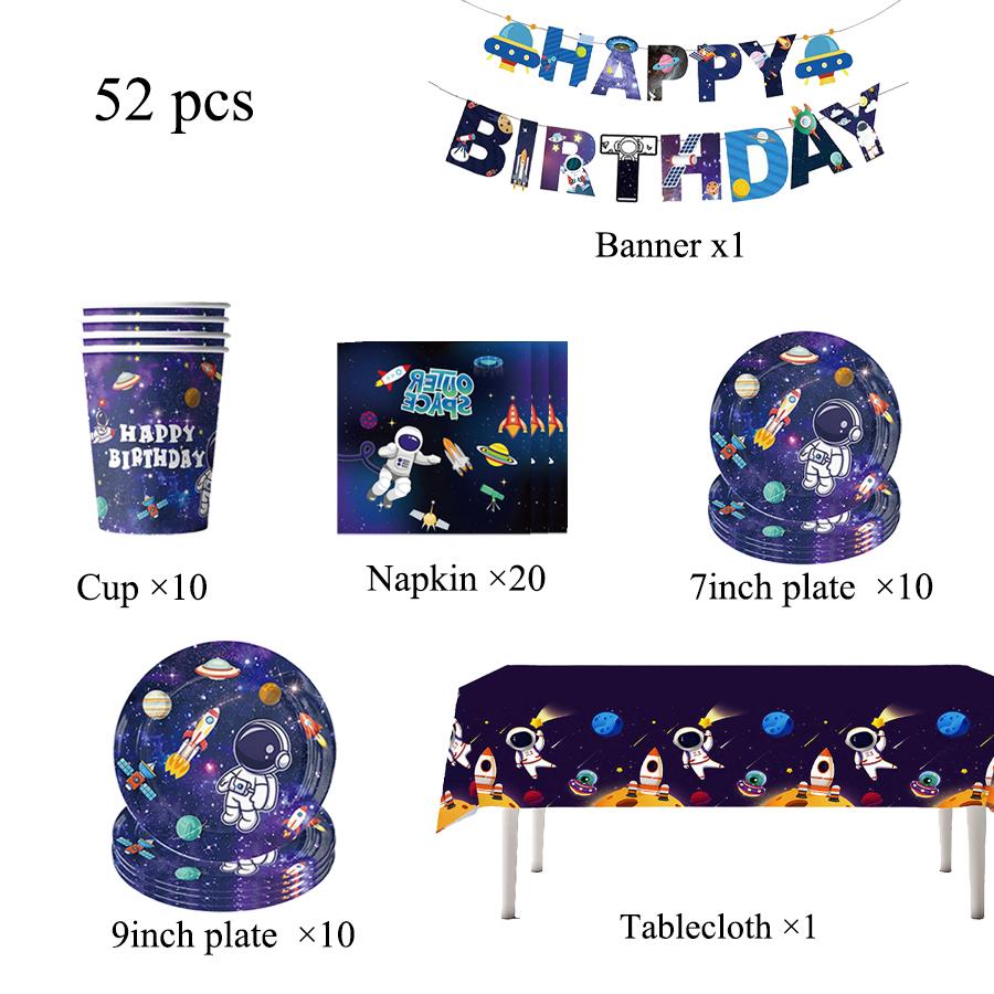 Space Astronaut Birthday Party Decoration Tableware Tablecloth Cup Plate Napkins Banner Backdrop Gift Bag Party Supplies Favors