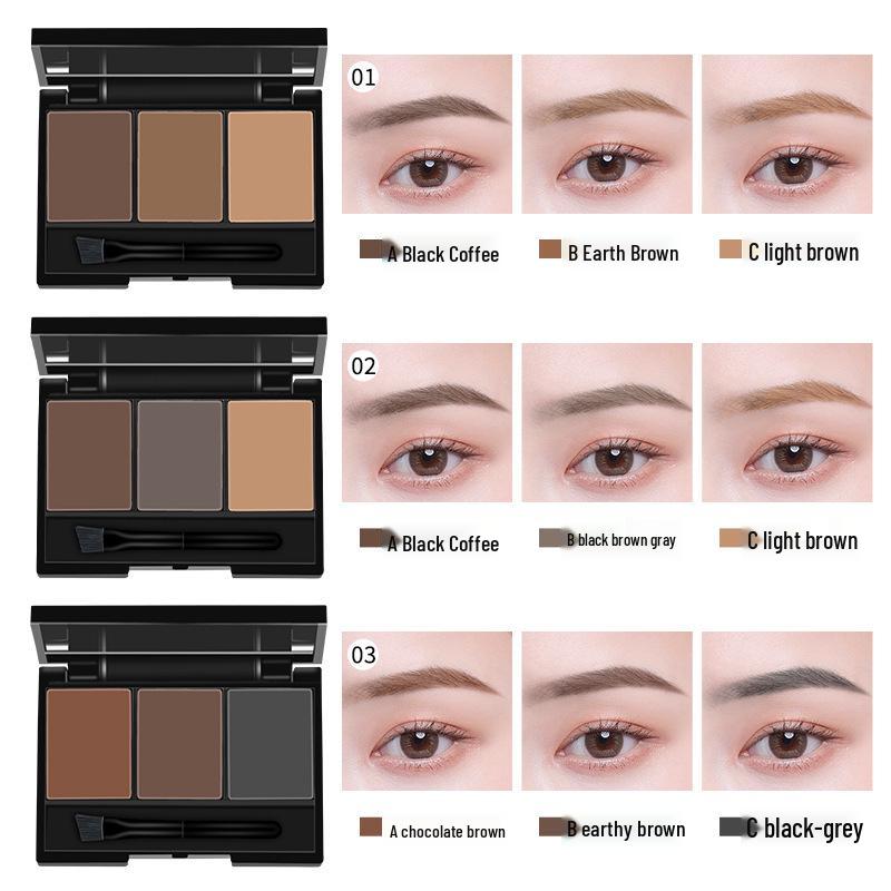 Tri-Color Eyebrow and Nose Shadow Palette with Brushes for Beginners