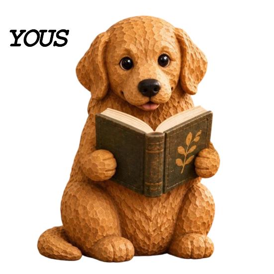 Resin Puppy Figurine Reading Dog Figurine, Cute Book Loving Sculpture for Bookshelf Nook Desk, Gift and Lovers