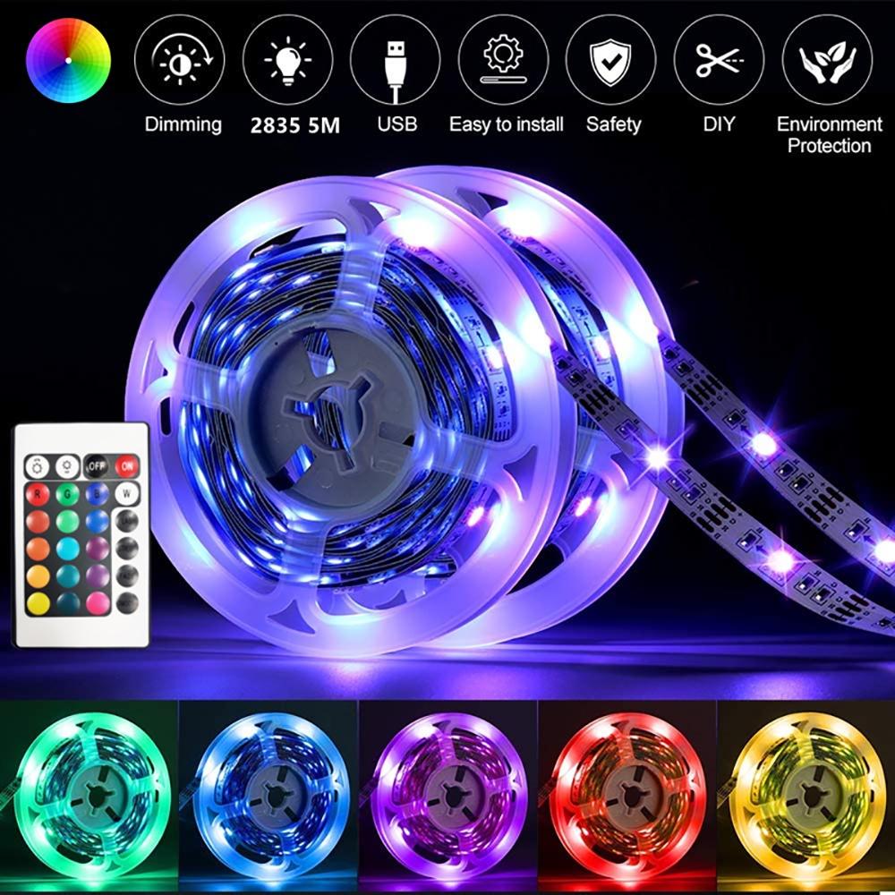 RGB LED Strip Lights 5050 IR 24K Remote Control USB 1M 2M 3M 4M 5M Festival Luces Tape Deco TV Backlight For Home