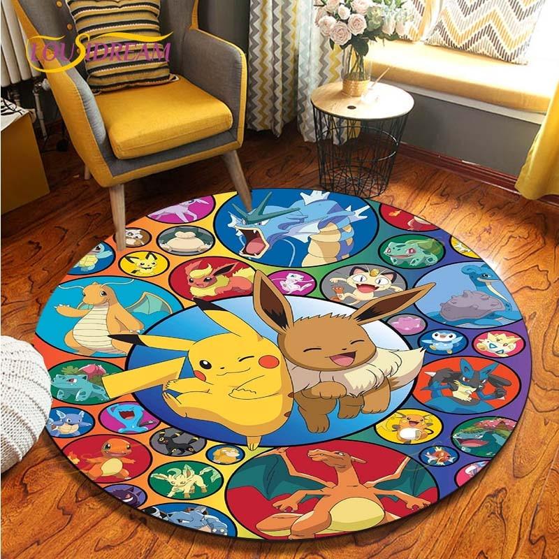 Cartoon Pokemon Runder Teppich Bodenmatte Schlafzimmer Flanell Tierteppich Rutschfeste Baby-Spielmatte Kinderzimmer Dekoration Matten