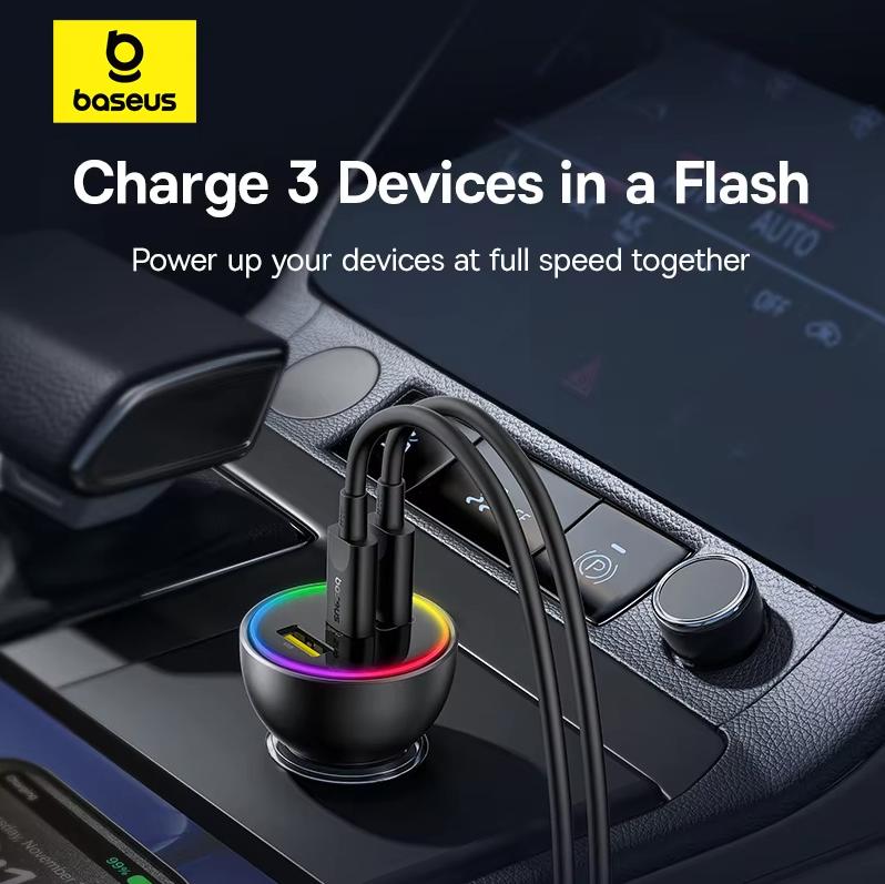 Baseus Car Charger Super Fast Charge 152W Charging Set Cigarette Lighter Converter One to Three Laptop Chargers