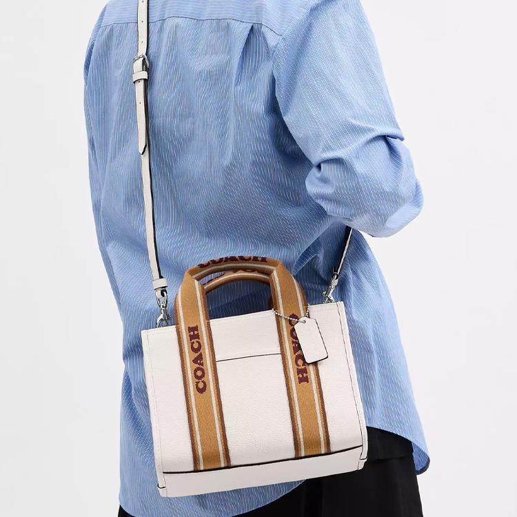 Coach Smith 24 Logo Magnetic Closure Leather Tote Bag Women Tote Bags White Brown CAR77-SVCAH
