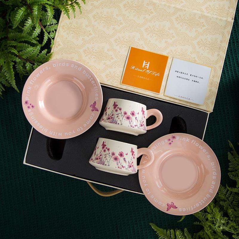 French Garden Luxury Coffee Cup & Saucer Gift Set: Elegant Mug with Saucer