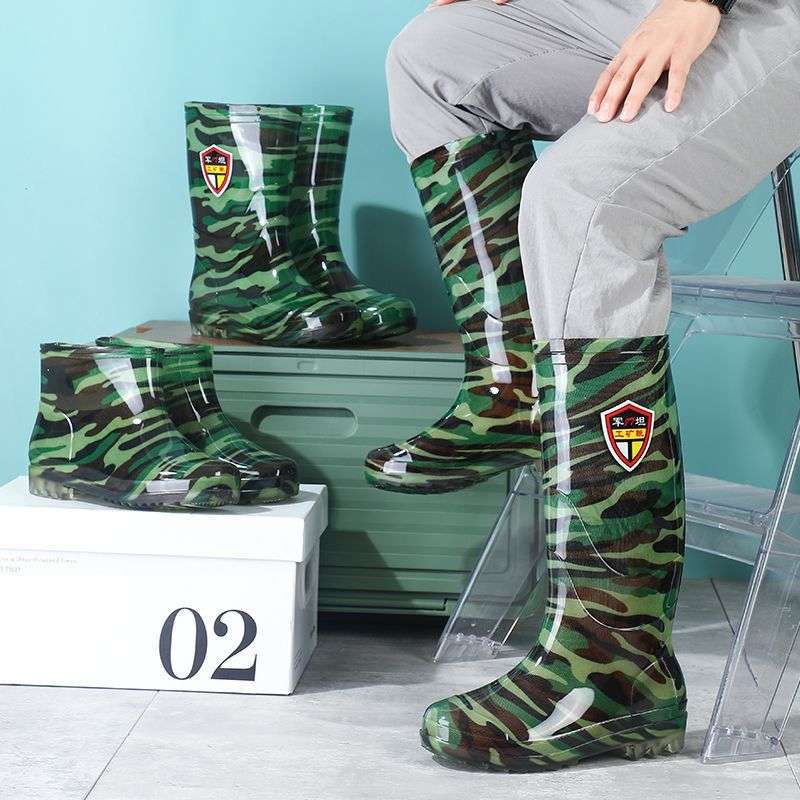 Camouflage Men's Water Shoes Water Boots High Tube Medium Tube Low Tube Wear-resistant Rubber Shoes Construction Site Kitchen Oil-proof Beef Tendon So