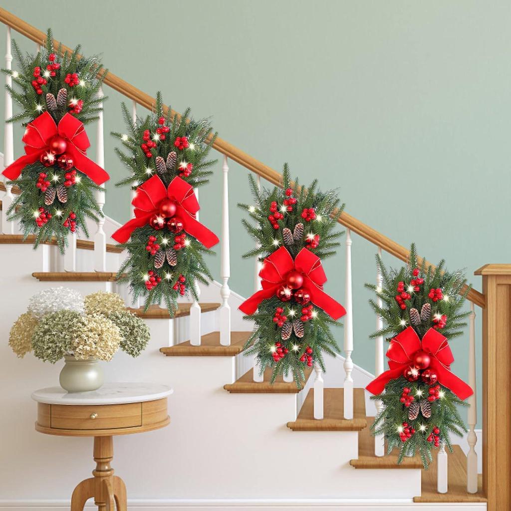 60cm Inverted Christmas Tree Teardrop with Lights and PE Mixed Hanging Branches