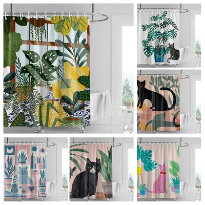 Nordic Simple Style Morandi Shower Curtain Abstract Plant Character Pattern Bathroom Bathtub Dual-Use Shower Curtain