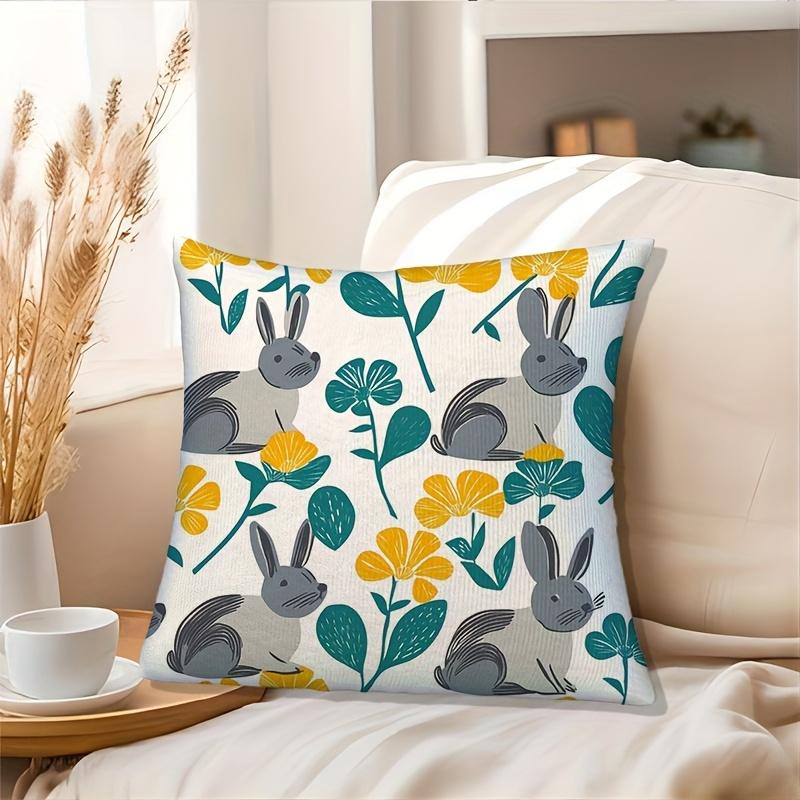 Bunny & Flowers Cushion Covers Chair Living Room Pillowcase Cozy Zipper Sofa Pillow Covers Bedroom Indoor Home Decor