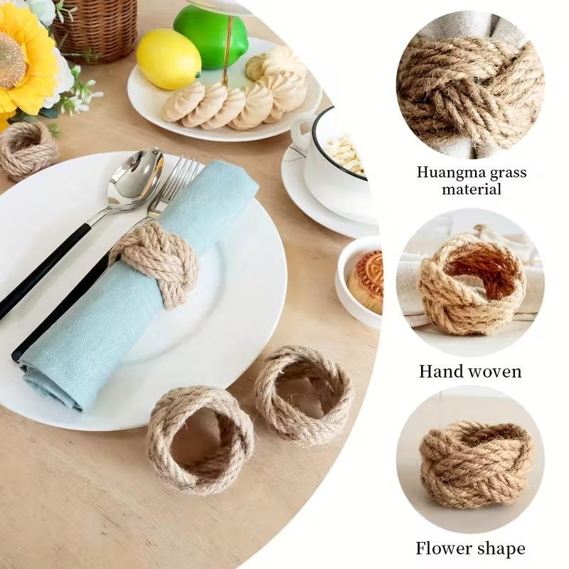 30pcs Woven Napkin Rings Set Farmhouse Burlap Jute Napkin Rings Bulk for Dinning Table Nautical Napkin Ring Holders Table Decor