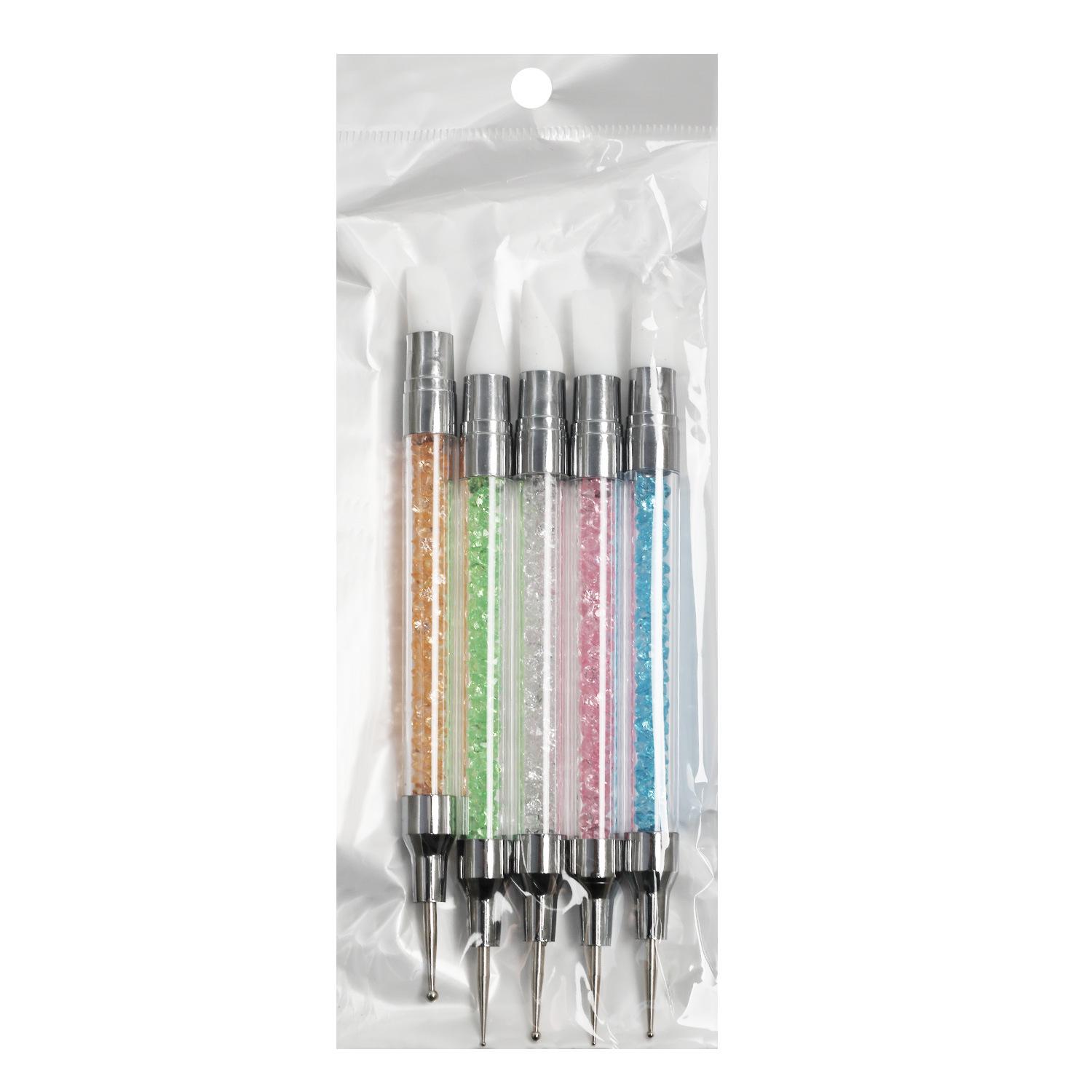 

Nail Art 5-Piece Double-Ended Silicone Rhinestone Dotting Tool Set - Multi-Color Dotting Rod and Embossing Brush