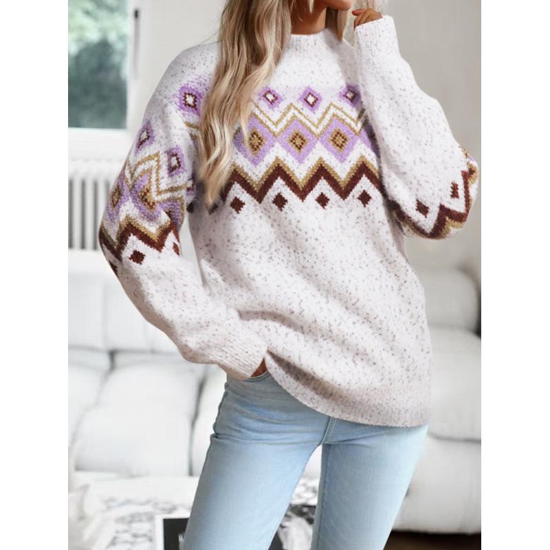Women's Autumn/Winter 2025 Snowflake Half-High Collar Knit Sweater - European & American Style