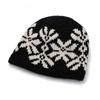 Womens Jacquard Snowflake Knit Beanie Hat Winter Warm Ear Protection Foldable Casual Cap