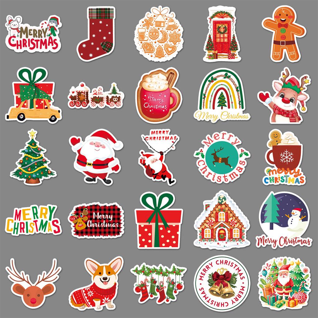 50 Christmas Doodle Stickers Personalized Cartoon Cute Holiday Decoration Mobile Phone Case Water Cup Creative Stickers