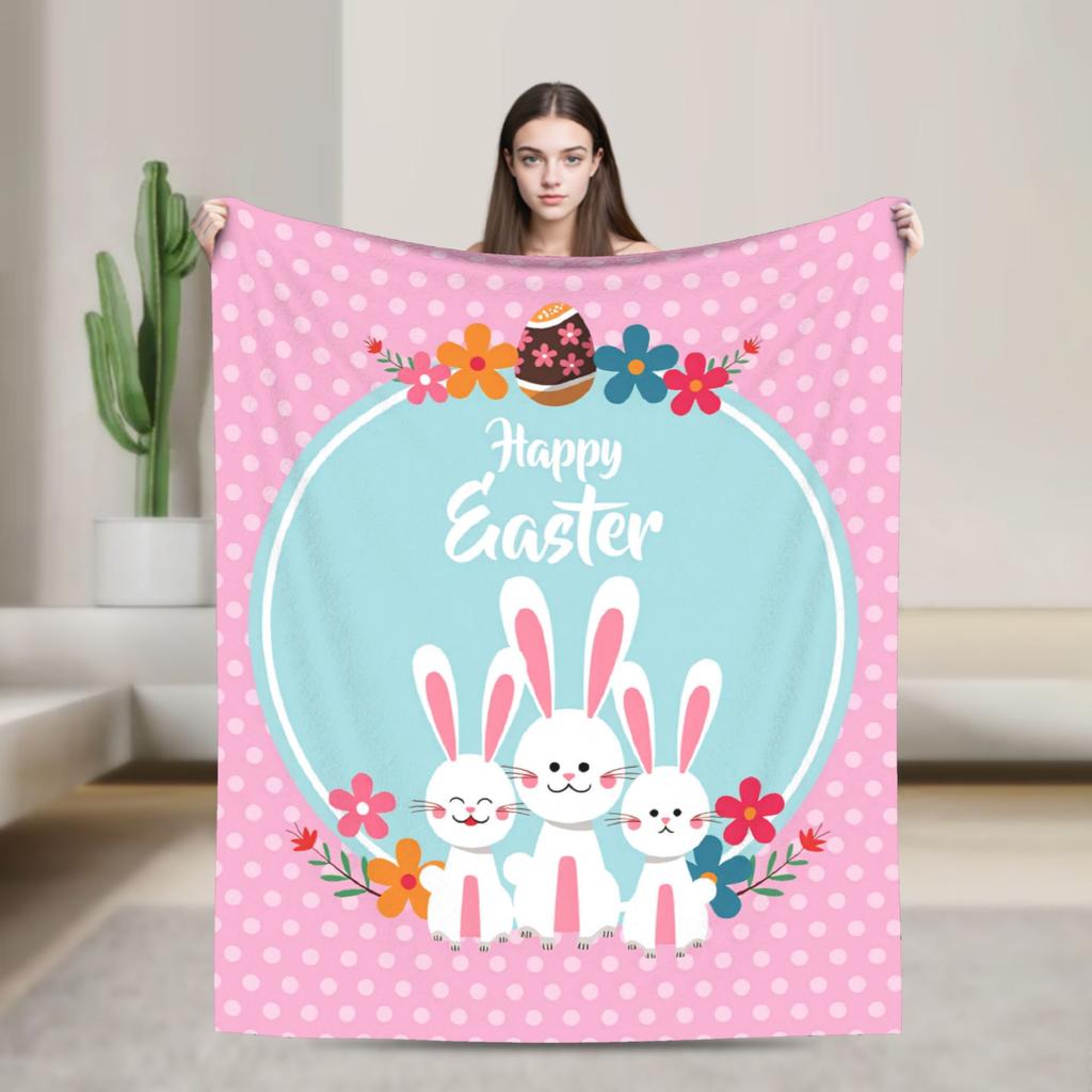 Cute Rabbit Painting Easter Eggs Blankets Quality Soft Cozy  Bedding Throws Spring Picnic Living Room Novelty Bedspread