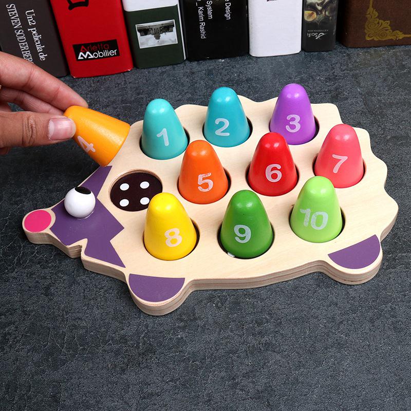

Early Childhood Wooden Hedgehog Logarithmic Building Blocks Puzzle - Creative Brain Development Toy Small