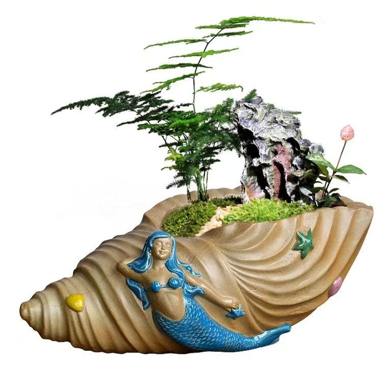 Large Unglazed Breathable Ceramic Succulent Pot for Asparagus Fern & Coin Grass - Creative Coarse Pottery Design