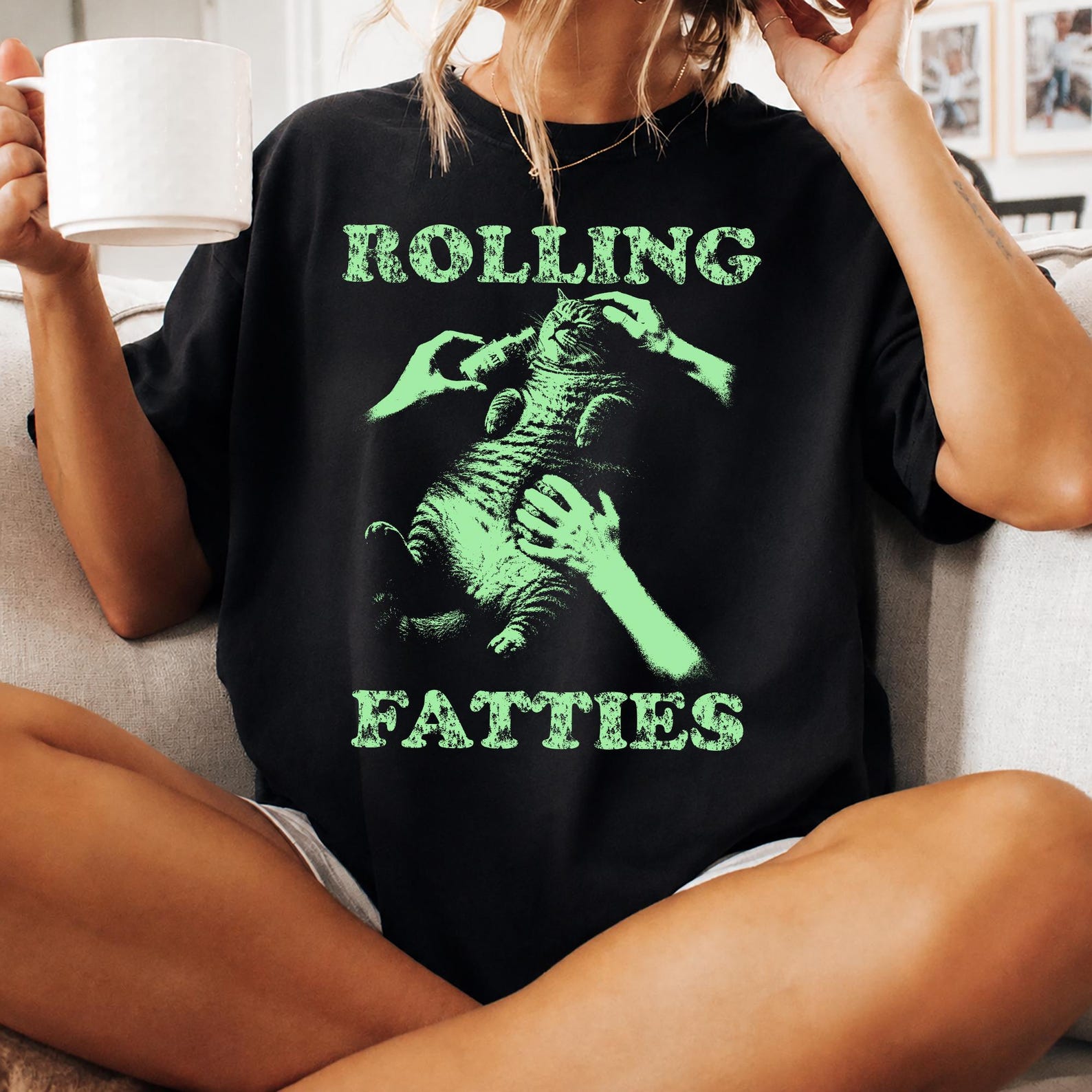 Rolling Fatties Cat Shirt, Funny Fat Cat Graphic Tee, Unhinged Cat Lover Gift, Sarcastic Meme Comfort Colors Shirt M