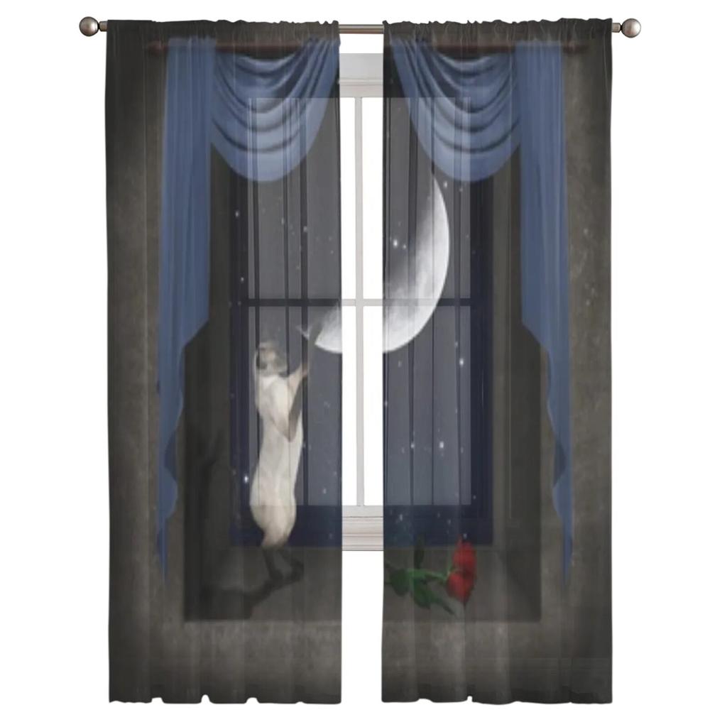 Cat Playing In A Window Sheer Curtains For Living Room Kids Bedroom Tulle Curtains Kitchen Window Treatment Drapes