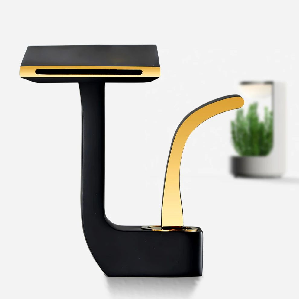 White Gold Waterfall Basin Faucet Brass Deck Mounted Bathroom Washbasin Faucet Creative Single Hole Hot and Cold Wash Basin Tap