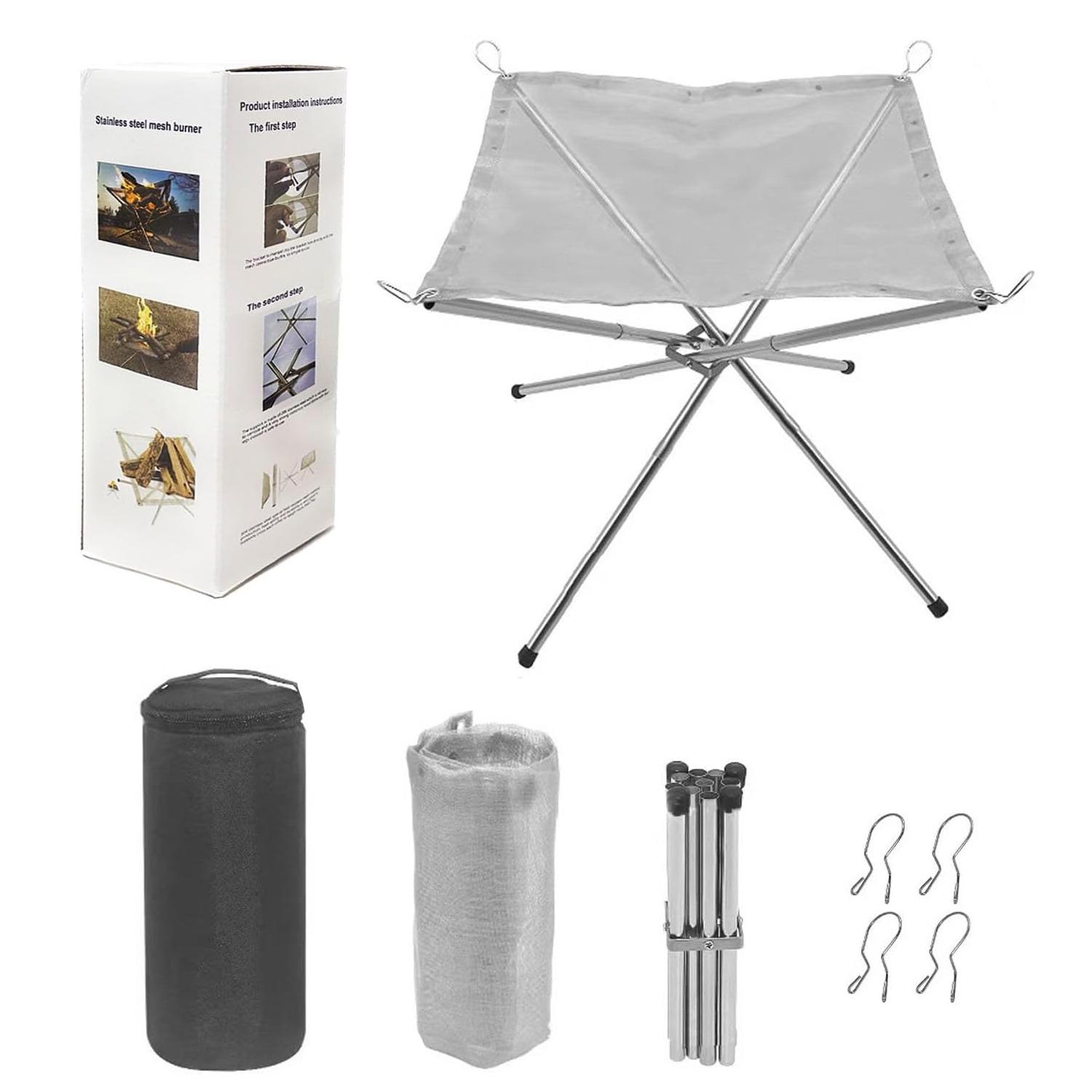 

Portable Outdoor Camping Fire Pit Foldable Stainless Steel Mesh Campfire Fireplace Wood Stove Fire Frame Rack for Hiking Patio Backyard Garden M