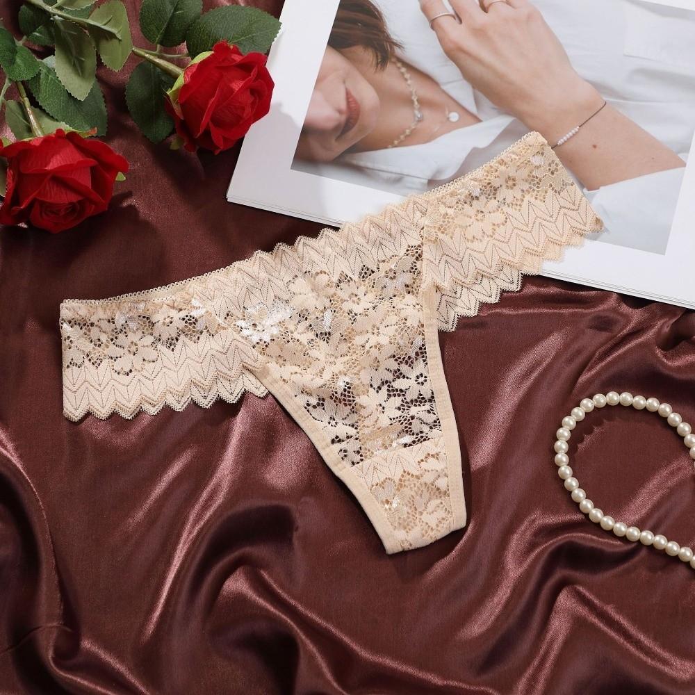 Low Waist Lace Flower Women Thong Underpants T-Back Panties Sheer Mesh Lace Briefs  Ladies