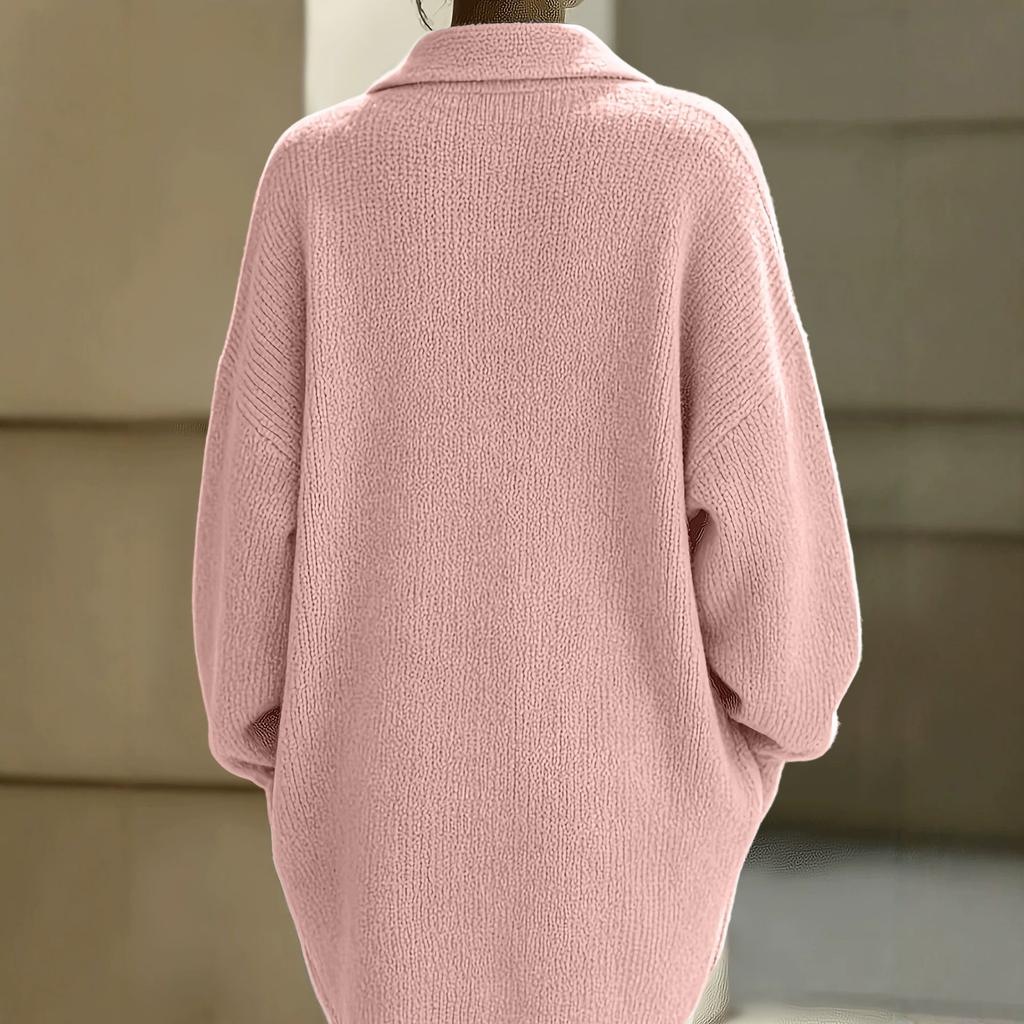 Women's Casual Single-Breasted Cardigan Sweater with Sleeves and Lapel Collar