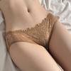 Women Full Floral Lace Briefs Satin Bow Ribbon Tassel Decor Scalloped Edge Low‑Rise Sheer Sexy Ladies Underwear Panties