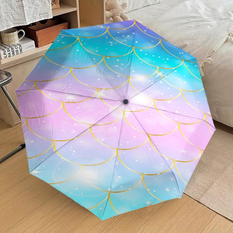 1PC Mermaid Scales Umbrella-8-Rib Reinforced Portable Folding Travel Suitable for All Seasons Outdoor Daily Use-Z0459