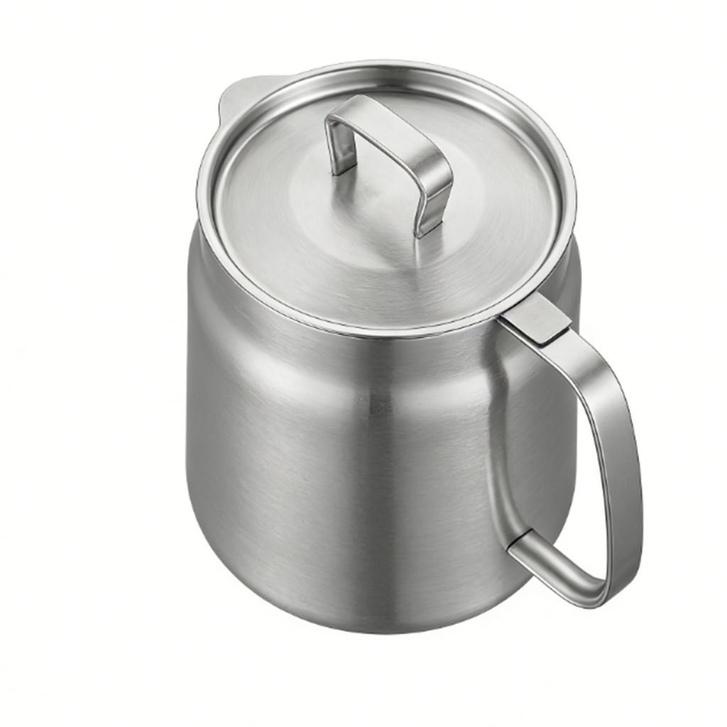 Grease Container 304 Stainless Steel 1.5L Cooking Oil Keeper Bacon Grease Storage Can with Fine Mesh Strainer and Lid