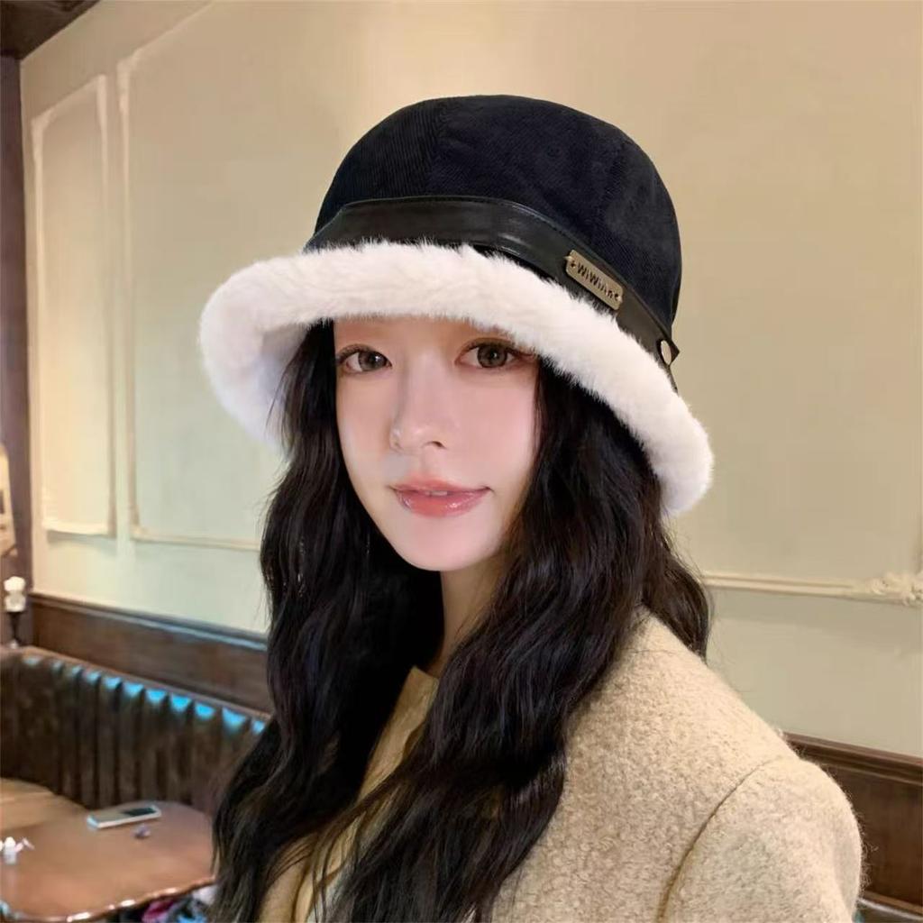 Cycling can wear winter new velvet warm bucket hat female Korean version of a hat wear more versatile washbasin hat tide