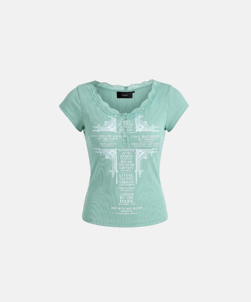 BADBLOOD Loyal Cross Lace Neck 1/2 Henley T-Shirt - Mint