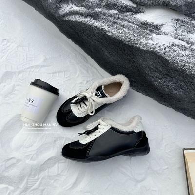 Leather Retro Heightening Women's Winter New Velvet Warm Fluffy Shoes Casual Versatile Sports Shoes