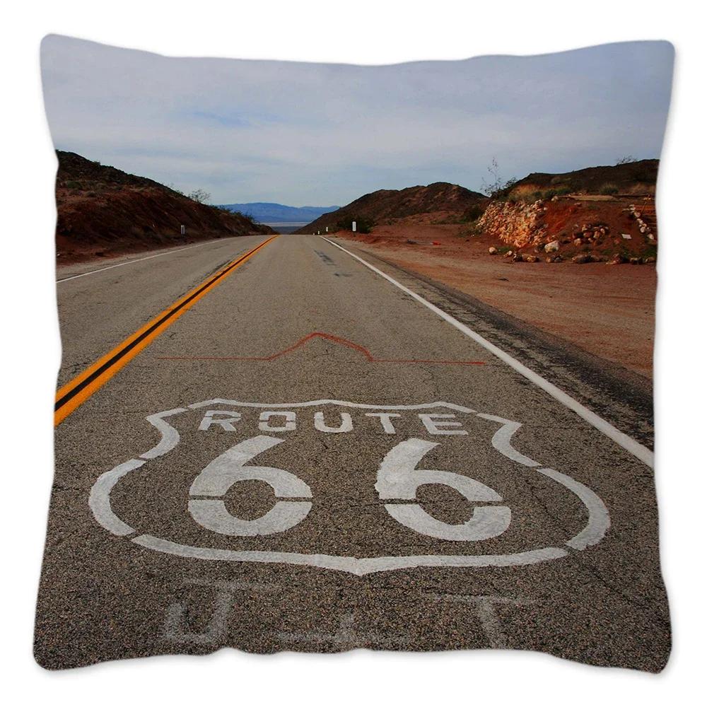 Poszewka na poduszkę w stylu retro Route 66 Dekoracja domu Poliestrowa poszewka na poduszkę na sofę Samochód Poszewka na poduszkę do rzucania Naturalny krajobraz Funda Cojin