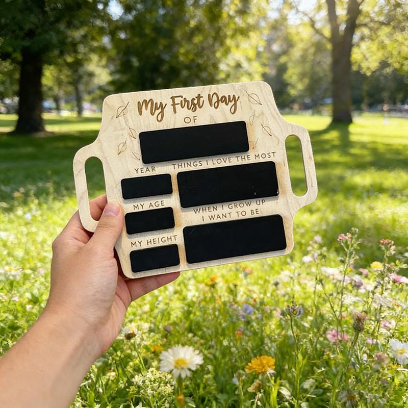 Wooden First Day Of School Sign With Handle Personalized Memory Photo Board Reusable Wooden Message Board Nursery Preschool