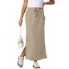 Womens Casual Maxi Skirts  High Waist Trendy Drawstring Side Slit Skirts With Pockets