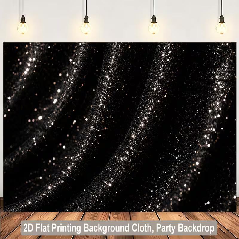 2D Black Glitter Curtain Backdrop for Wedding, Prom & Formal Event Photography
