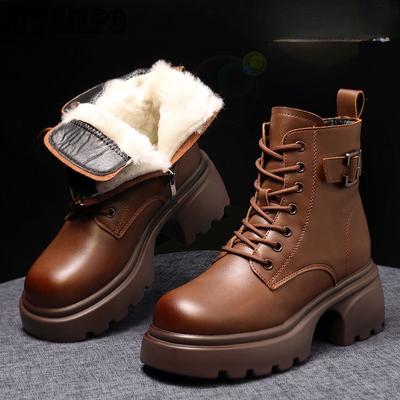 Fur Integrated Snow Boots for Women Winter Cotton Boots with Thick Soles Martin Boots Short Boots with Plush Insulation Cotton Shoes