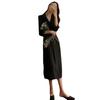 Korean Autumn Turn-Down Collar Tie Waist Slit Hem Shirt Dress for Women