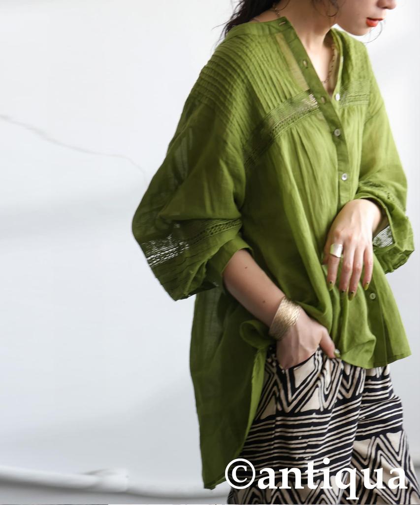 Antiqua Embroidered Long Sleeve Indian One Size Green Women's Blouse, Cotton, IYA-00076, 30,