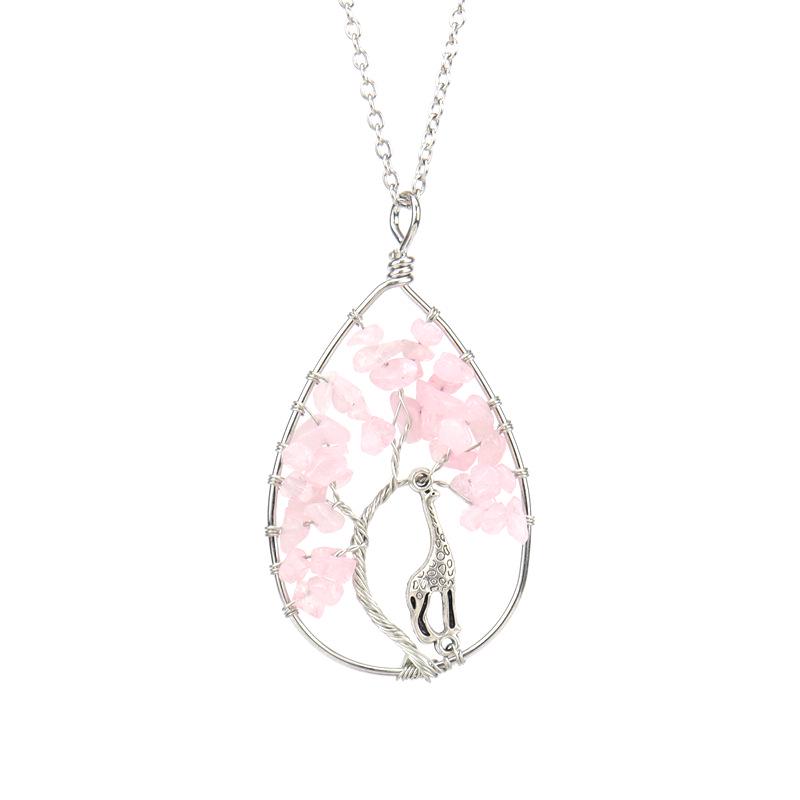 

Handmade Copper Wire Wrapped Crushed Stone Crystal Giraffe Tree of Life Necklace N53