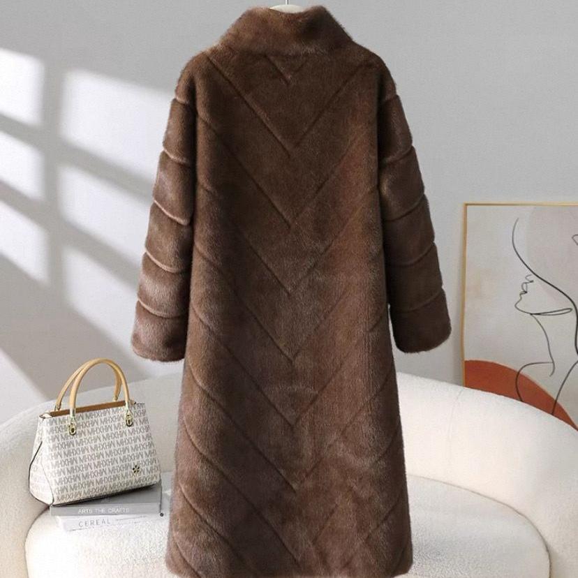 Women's Stand Collar Fur Coat Solid Color Thickened Fur Overcoat Long Fur Coat