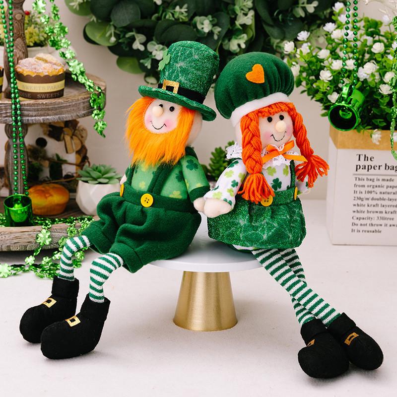 Polyester Fabric Delightful St Patricks Day Boy Doll With Green Leaf Theme For Decoration Seasonal