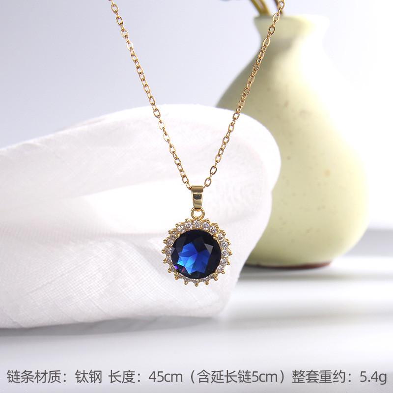 Vintage Green Purple Red Crystal Pendant Necklace Stainless Steel Geometric Choker Jewelry Party Gifts For Women Girls