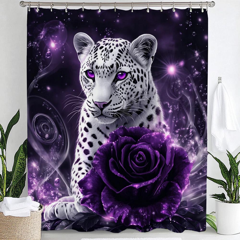 Tenda da Doccia con Leopardo e Alberi, Tenda Decorativa da Bagno Animale Leopardo Rosa, Tenda per la Casa in Tessuto Stampato con Ganci