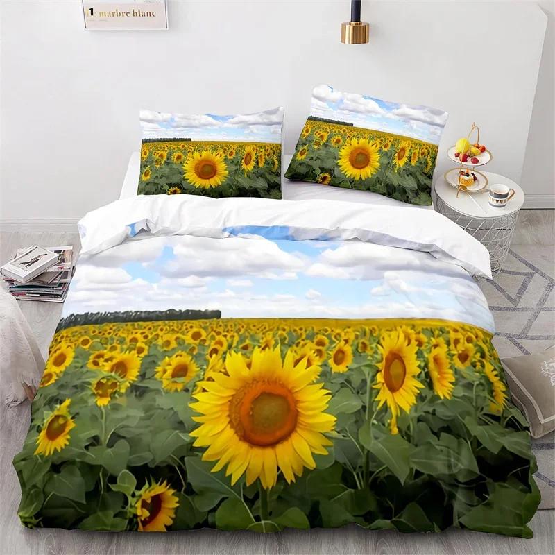 Sunflower Soft Duvet Cover Microfiber Rustic Floral Warm Comforter Cover Nature Theme Yelow Blosom Beding Set Twin King For Children Kids Adult